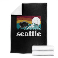 Seattle WA Mountains Jimothy the Raccoon Graphic Throw Blanket Retro Vintage Sunset Viral Trash Panda Feral Legend