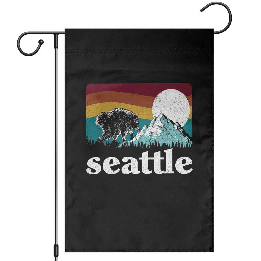 Seattle WA Mountains Jimothy the Raccoon Graphic Garden Flag Retro Vintage Sunset Viral Trash Panda Feral Legend