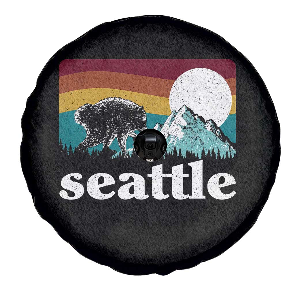 Seattle WA Mountains Jimothy the Raccoon Graphic Spare Tire Cover Retro Vintage Sunset Viral Trash Panda Feral Legend