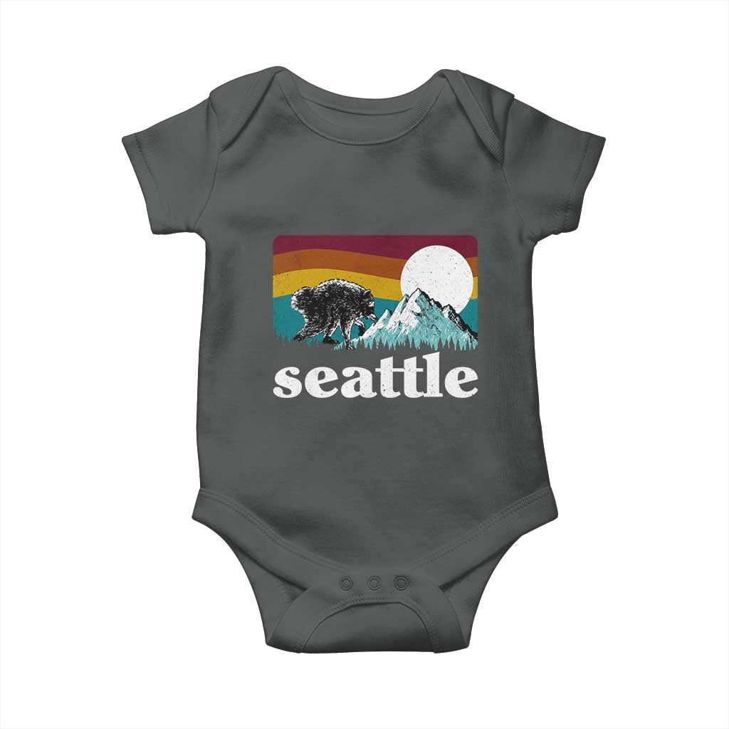 Seattle WA Mountains Jimothy the Raccoon Graphic Baby Onesie Retro Vintage Sunset Viral Trash Panda Feral Legend