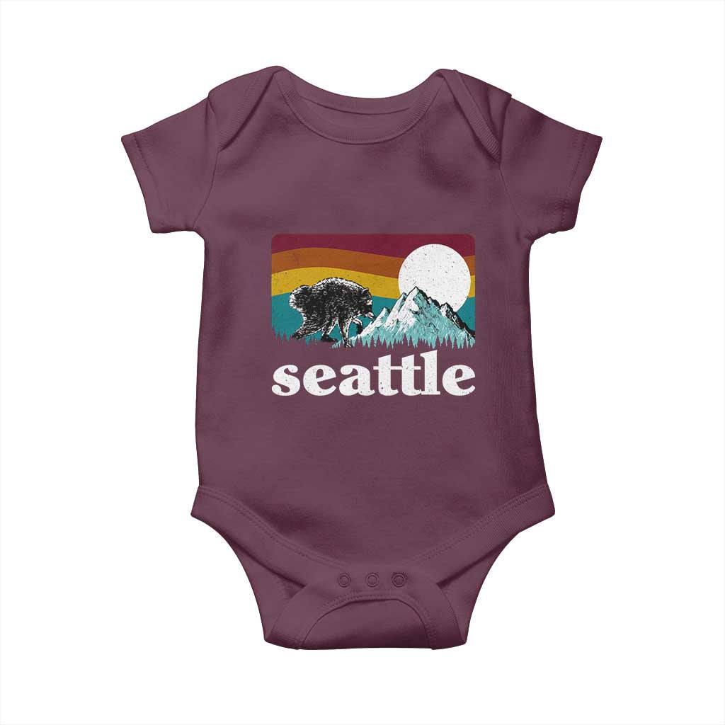 Seattle WA Mountains Jimothy the Raccoon Graphic Baby Onesie Retro Vintage Sunset Viral Trash Panda Feral Legend