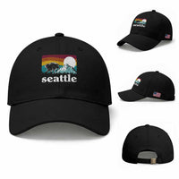 Seattle WA Mountains Jimothy the Raccoon Graphic Baseball Cap Retro Vintage Sunset Viral Trash Panda Feral Legend