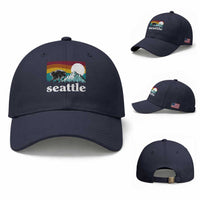 Seattle WA Mountains Jimothy the Raccoon Graphic Baseball Cap Retro Vintage Sunset Viral Trash Panda Feral Legend