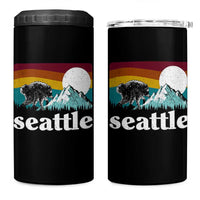 Seattle WA Mountains Jimothy the Raccoon Graphic 4 in 1 Can Cooler Tumbler Retro Vintage Sunset Viral Trash Panda Feral Legend