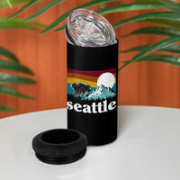 Seattle WA Mountains Jimothy the Raccoon Graphic 4 in 1 Can Cooler Tumbler Retro Vintage Sunset Viral Trash Panda Feral Legend