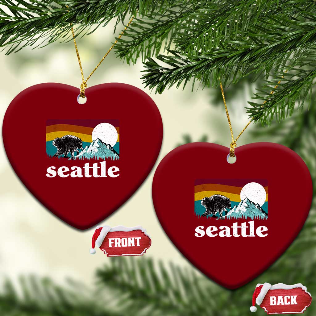 Seattle WA Mountains Jimothy the Raccoon Graphic Ceramic Ornament Retro Vintage Sunset Viral Trash Panda Feral Legend