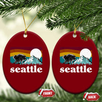 Seattle WA Mountains Jimothy the Raccoon Graphic Ceramic Ornament Retro Vintage Sunset Viral Trash Panda Feral Legend