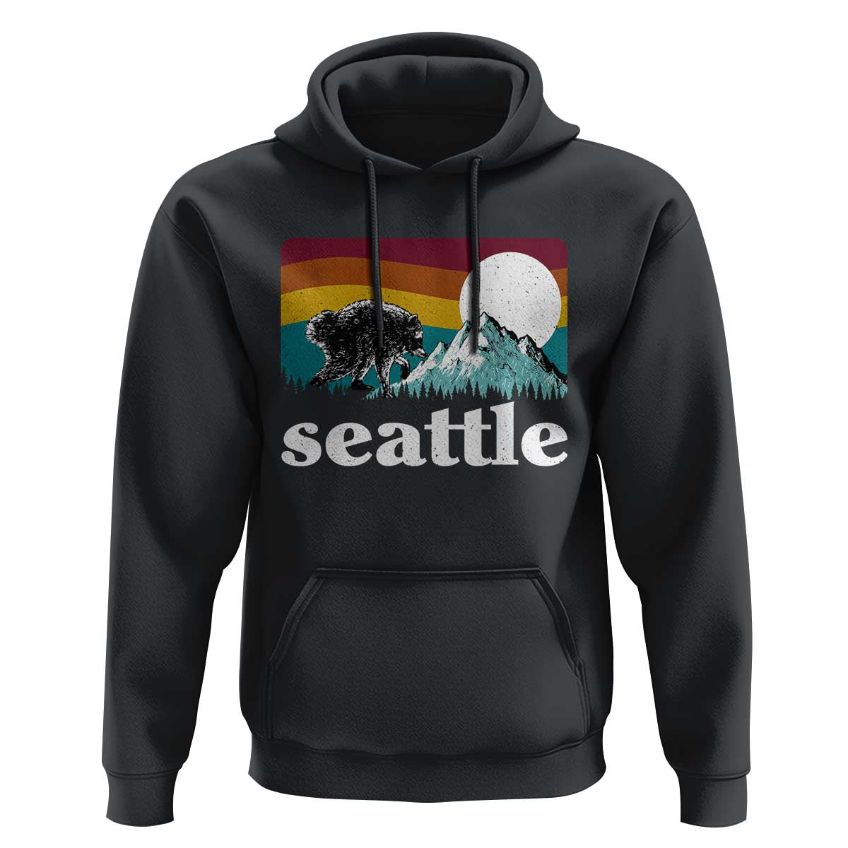Seattle WA Mountains Jimothy the Raccoon Graphic Hoodie Retro Vintage Sunset Viral Trash Panda Feral Legend