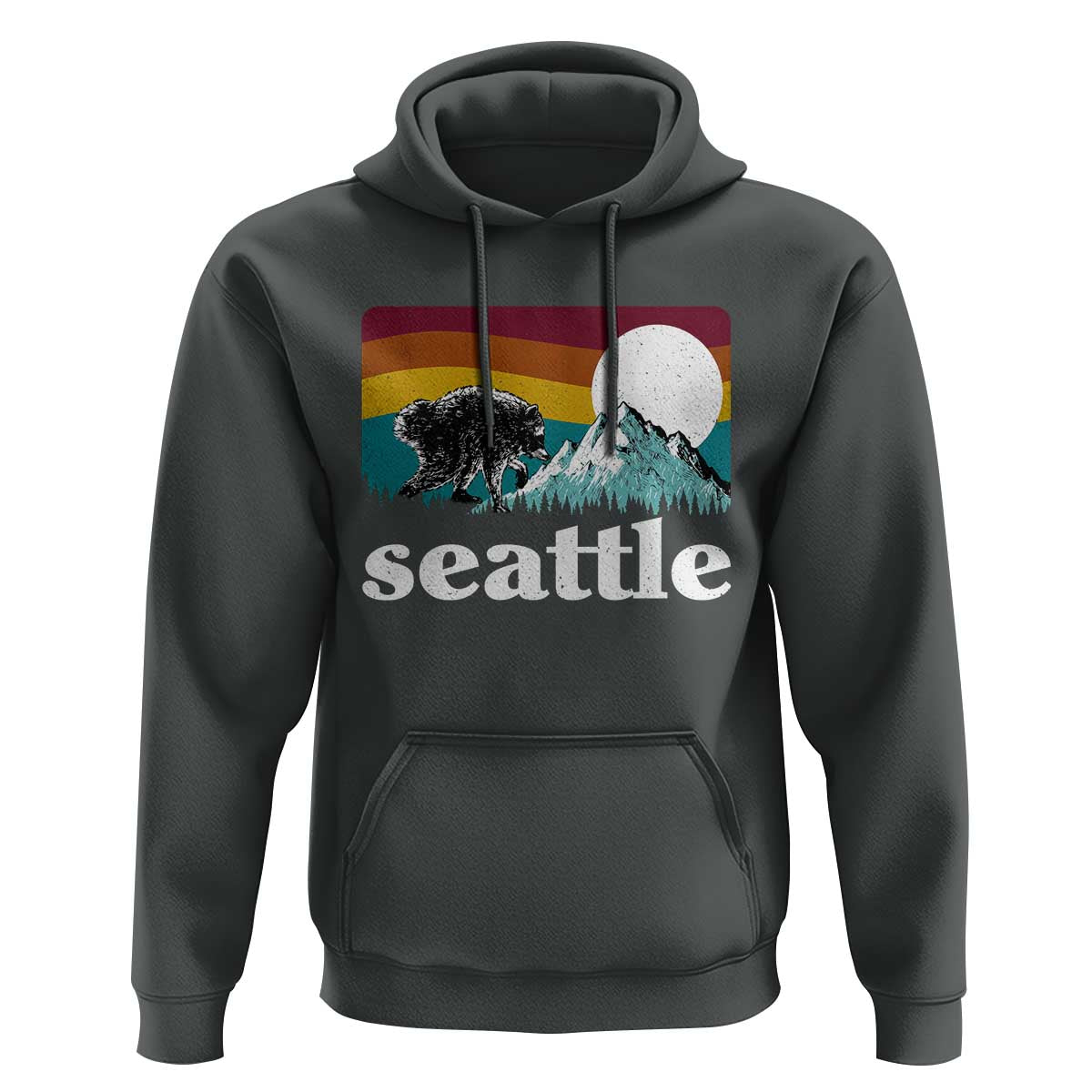 Seattle WA Mountains Jimothy the Raccoon Graphic Hoodie Retro Vintage Sunset Viral Trash Panda Feral Legend
