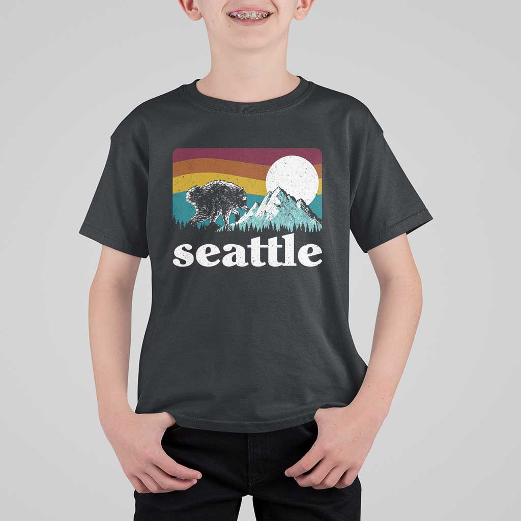 Seattle WA Mountains Jimothy the Raccoon Graphic T Shirt For Kid Retro Vintage Sunset Viral Trash Panda Feral Legend