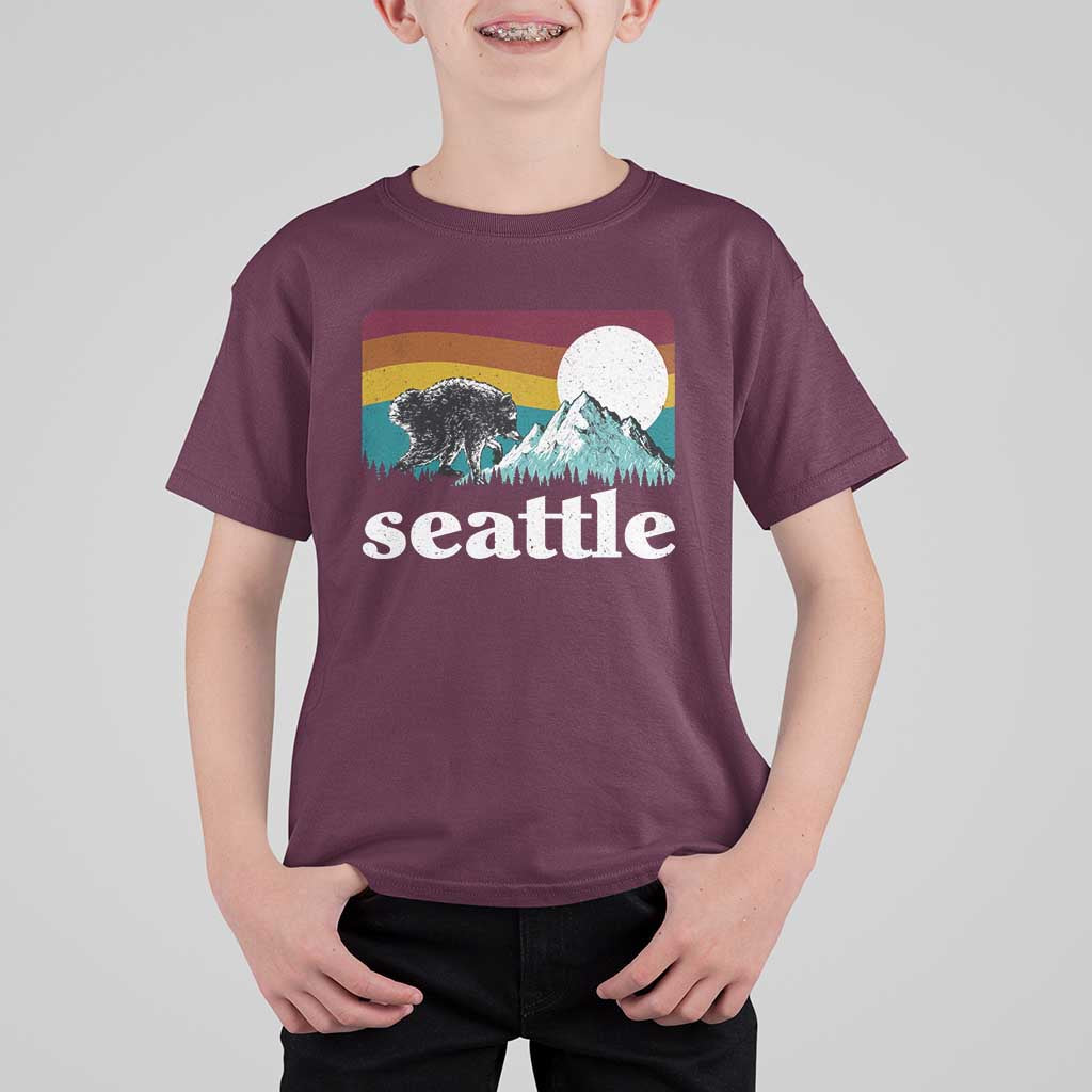 Seattle WA Mountains Jimothy the Raccoon Graphic T Shirt For Kid Retro Vintage Sunset Viral Trash Panda Feral Legend