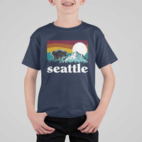 Seattle WA Mountains Jimothy the Raccoon Graphic T Shirt For Kid Retro Vintage Sunset Viral Trash Panda Feral Legend