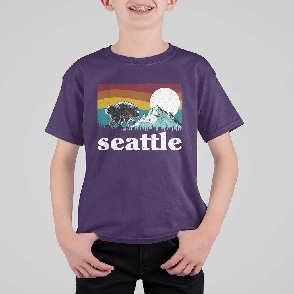 Seattle WA Mountains Jimothy the Raccoon Graphic T Shirt For Kid Retro Vintage Sunset Viral Trash Panda Feral Legend