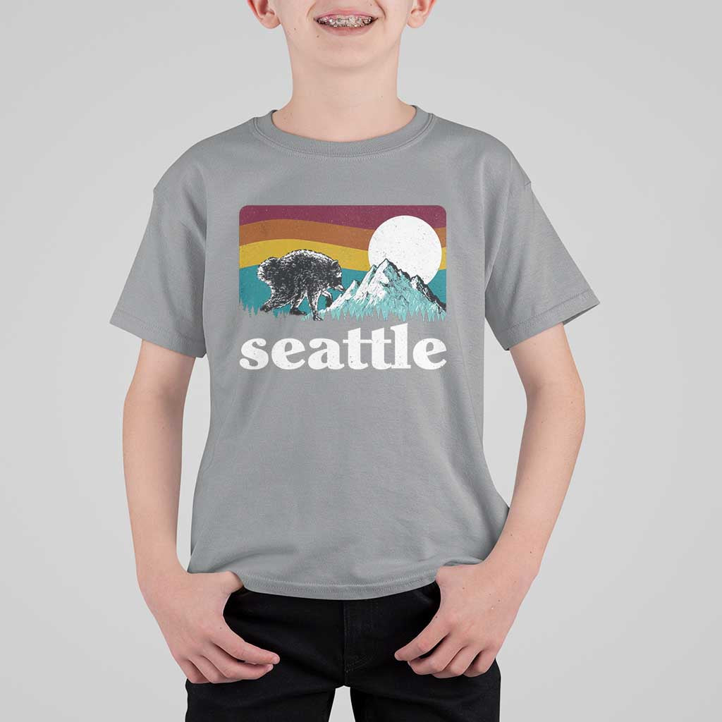 Seattle WA Mountains Jimothy the Raccoon Graphic T Shirt For Kid Retro Vintage Sunset Viral Trash Panda Feral Legend