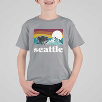 Seattle WA Mountains Jimothy the Raccoon Graphic T Shirt For Kid Retro Vintage Sunset Viral Trash Panda Feral Legend