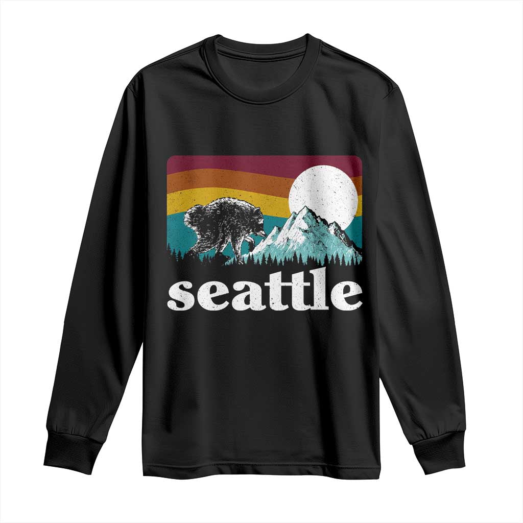 Seattle WA Mountains Jimothy the Raccoon Graphic Long Sleeve Shirt Retro Vintage Sunset Viral Trash Panda Feral Legend