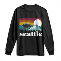 Seattle WA Mountains Jimothy the Raccoon Graphic Long Sleeve Shirt Retro Vintage Sunset Viral Trash Panda Feral Legend