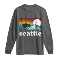 Seattle WA Mountains Jimothy the Raccoon Graphic Long Sleeve Shirt Retro Vintage Sunset Viral Trash Panda Feral Legend