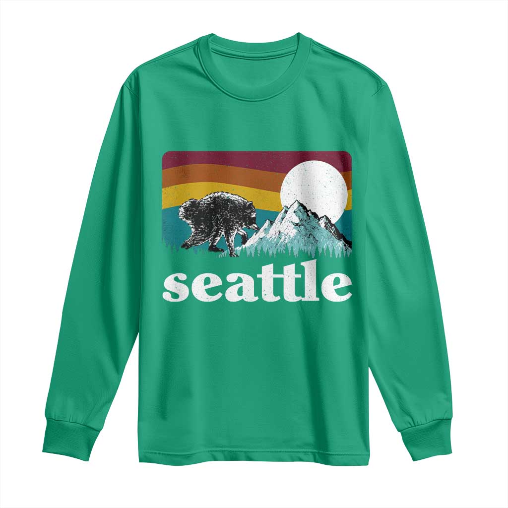 Seattle WA Mountains Jimothy the Raccoon Graphic Long Sleeve Shirt Retro Vintage Sunset Viral Trash Panda Feral Legend