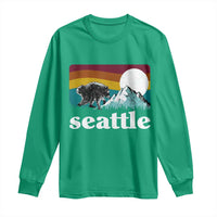 Seattle WA Mountains Jimothy the Raccoon Graphic Long Sleeve Shirt Retro Vintage Sunset Viral Trash Panda Feral Legend
