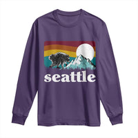Seattle WA Mountains Jimothy the Raccoon Graphic Long Sleeve Shirt Retro Vintage Sunset Viral Trash Panda Feral Legend