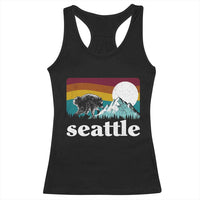 Seattle WA Mountains Jimothy the Raccoon Graphic Racerback Tank Top Retro Vintage Sunset Viral Trash Panda Feral Legend