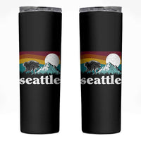 Seattle WA Mountains Jimothy the Raccoon Graphic Skinny Tumbler Retro Vintage Sunset Viral Trash Panda Feral Legend
