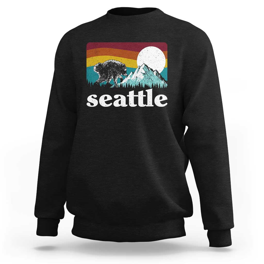 Seattle WA Mountains Jimothy the Raccoon Graphic Sweatshirt Retro Vintage Sunset Viral Trash Panda Feral Legend