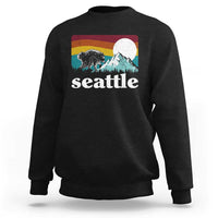Seattle WA Mountains Jimothy the Raccoon Graphic Sweatshirt Retro Vintage Sunset Viral Trash Panda Feral Legend