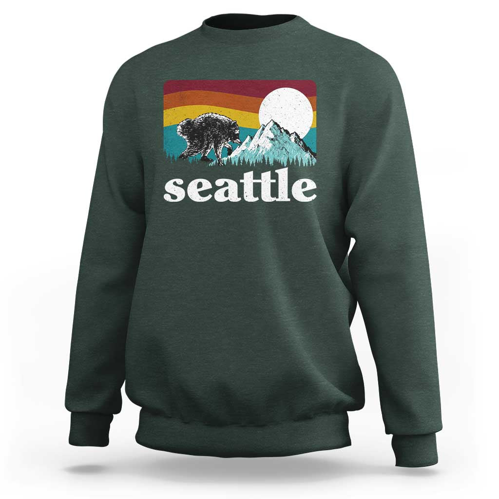Seattle WA Mountains Jimothy the Raccoon Graphic Sweatshirt Retro Vintage Sunset Viral Trash Panda Feral Legend