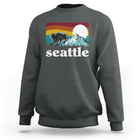 Seattle WA Mountains Jimothy the Raccoon Graphic Sweatshirt Retro Vintage Sunset Viral Trash Panda Feral Legend