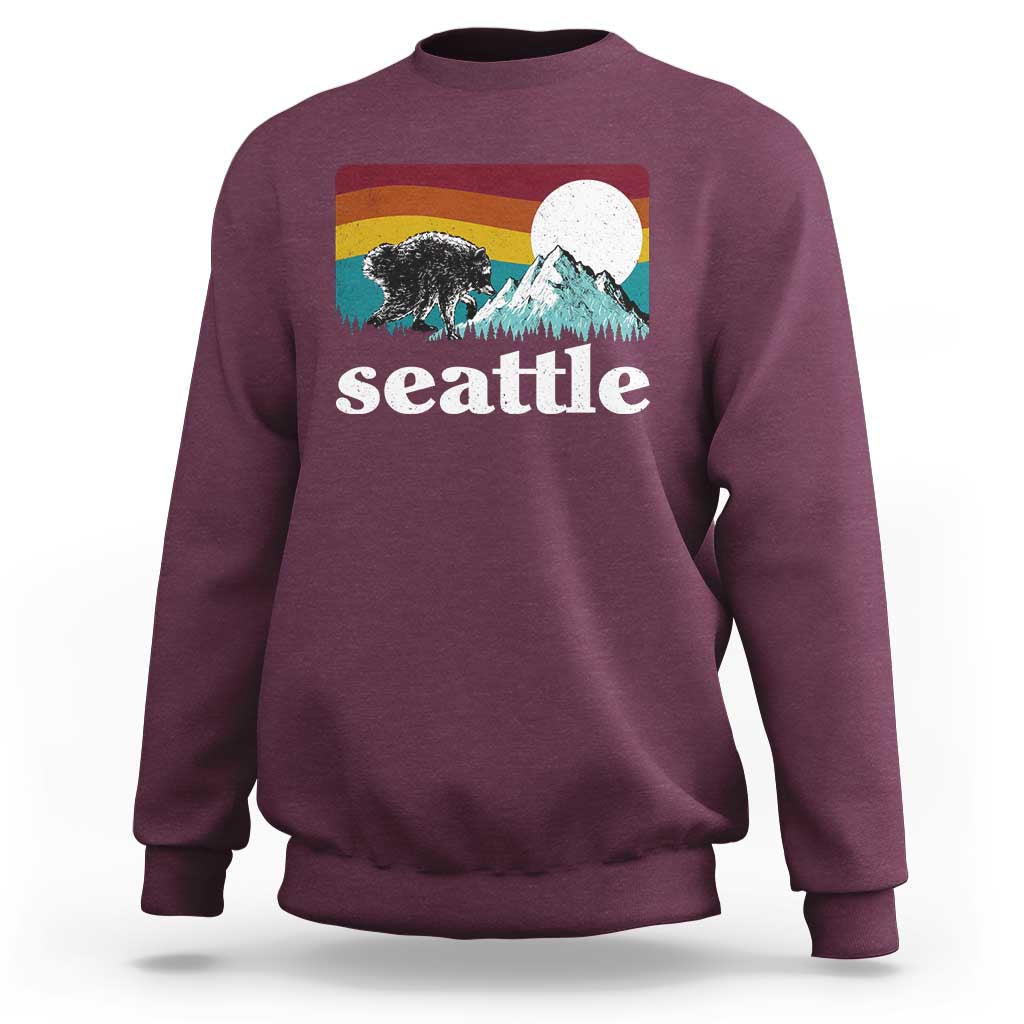 Seattle WA Mountains Jimothy the Raccoon Graphic Sweatshirt Retro Vintage Sunset Viral Trash Panda Feral Legend