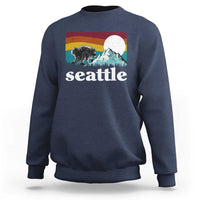 Seattle WA Mountains Jimothy the Raccoon Graphic Sweatshirt Retro Vintage Sunset Viral Trash Panda Feral Legend