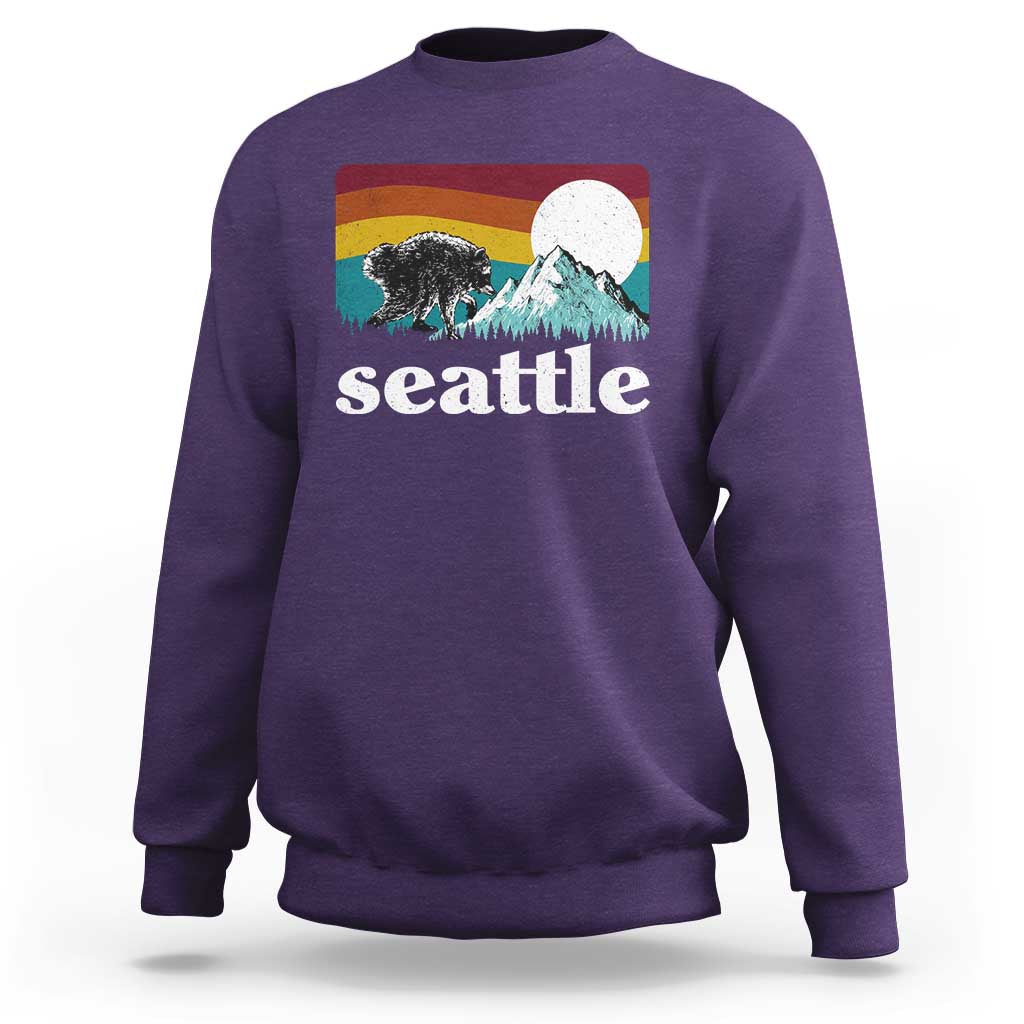 Seattle WA Mountains Jimothy the Raccoon Graphic Sweatshirt Retro Vintage Sunset Viral Trash Panda Feral Legend