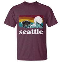 Seattle WA Mountains Jimothy the Raccoon Graphic T Shirt Retro Vintage Sunset Viral Trash Panda Feral Legend
