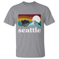 Seattle WA Mountains Jimothy the Raccoon Graphic T Shirt Retro Vintage Sunset Viral Trash Panda Feral Legend