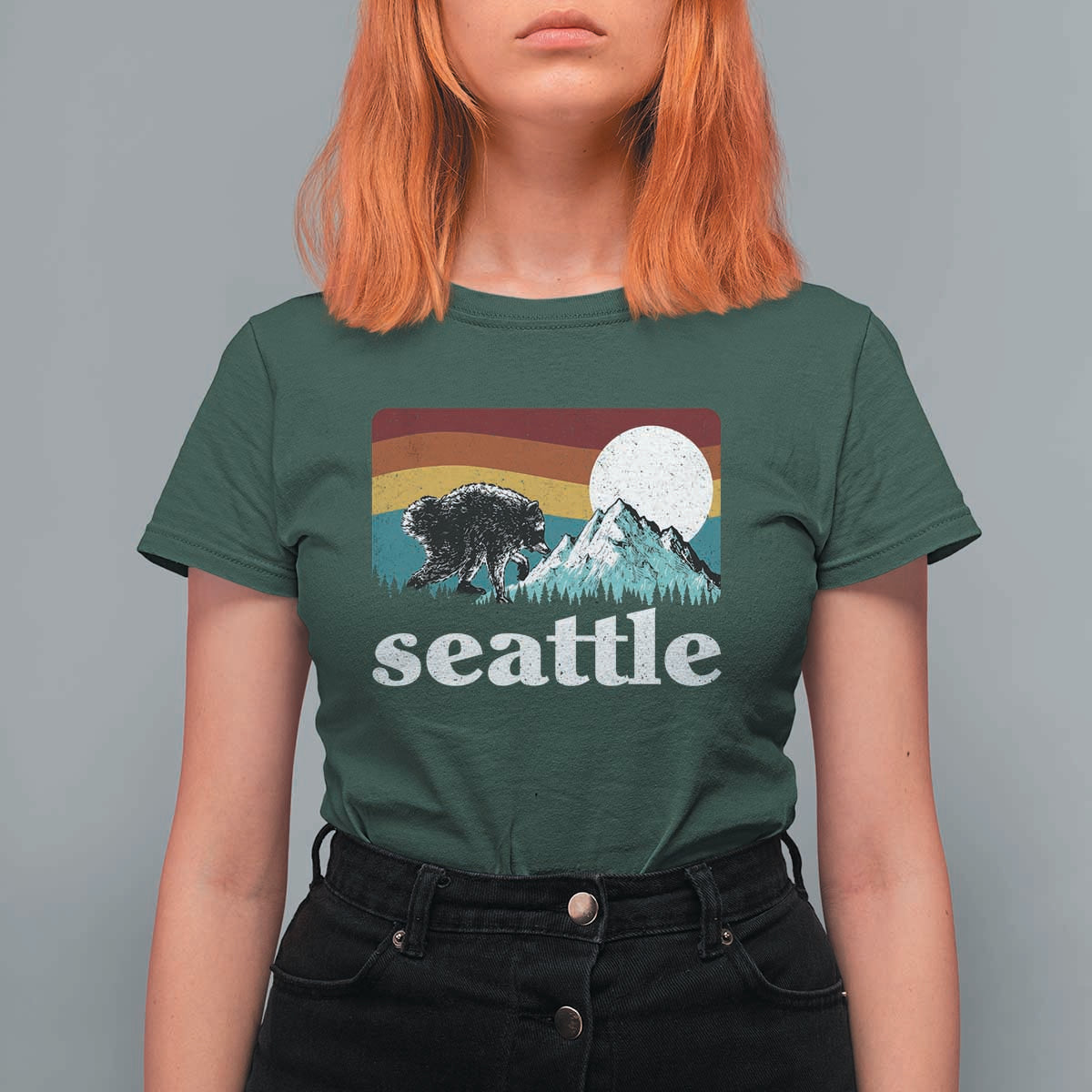 Seattle WA Mountains Jimothy the Raccoon Graphic T Shirt For Women Retro Vintage Sunset Viral Trash Panda Feral Legend