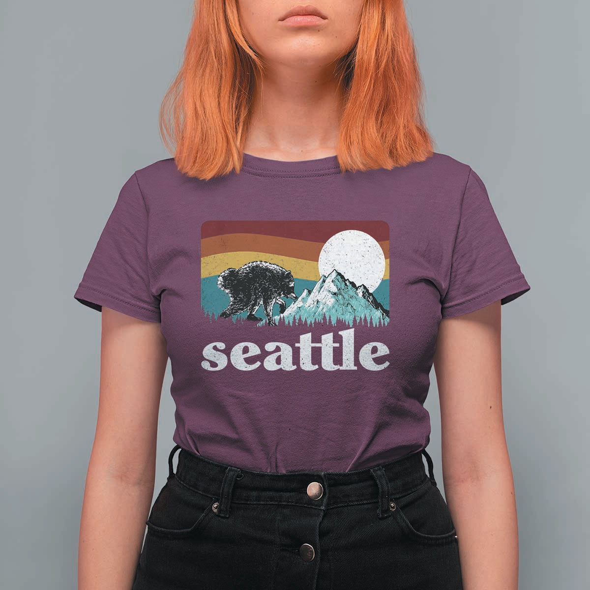 Seattle WA Mountains Jimothy the Raccoon Graphic T Shirt For Women Retro Vintage Sunset Viral Trash Panda Feral Legend