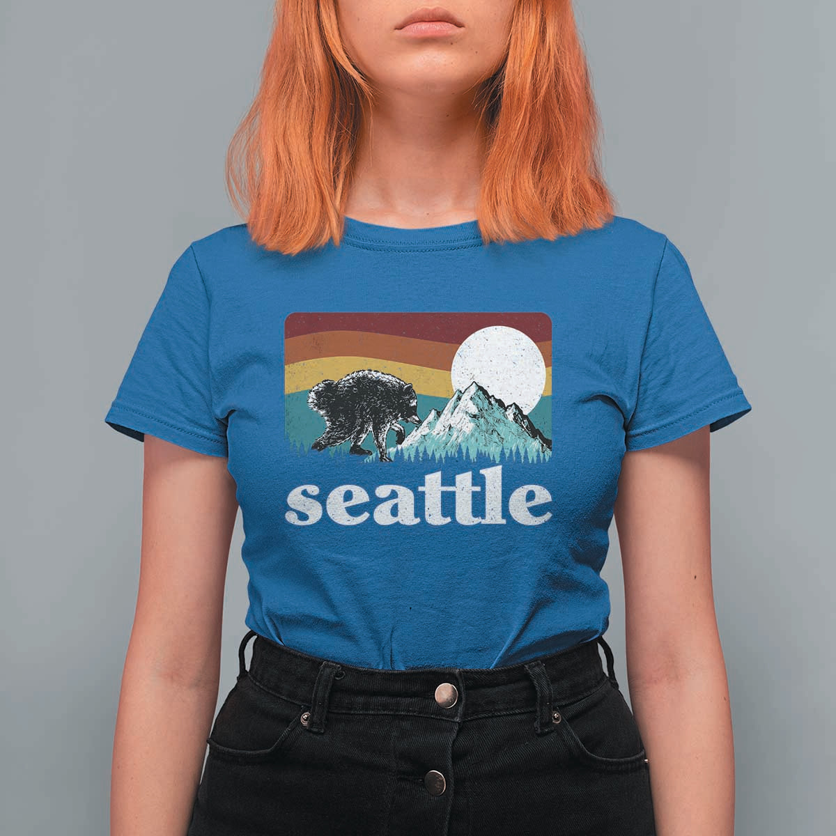 Seattle WA Mountains Jimothy the Raccoon Graphic T Shirt For Women Retro Vintage Sunset Viral Trash Panda Feral Legend