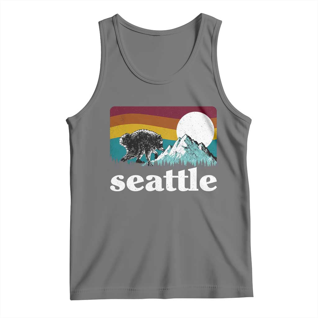 Seattle WA Mountains Jimothy the Raccoon Graphic Tank Top Retro Vintage Sunset Viral Trash Panda Feral Legend