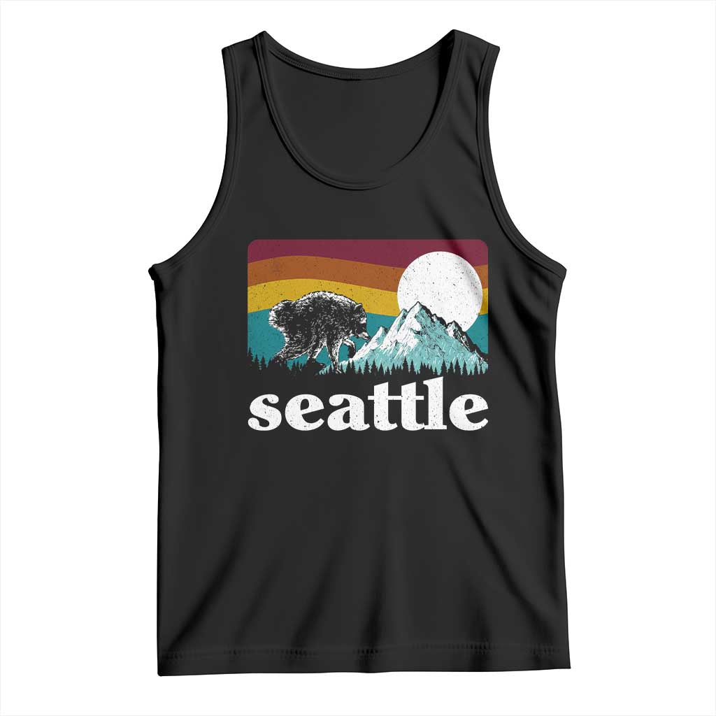 Seattle WA Mountains Jimothy the Raccoon Graphic Tank Top Retro Vintage Sunset Viral Trash Panda Feral Legend