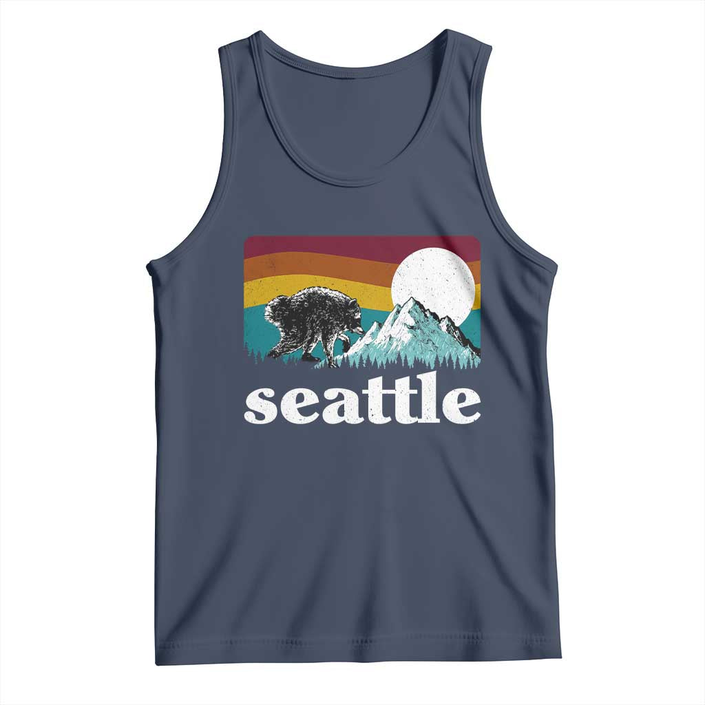 Seattle WA Mountains Jimothy the Raccoon Graphic Tank Top Retro Vintage Sunset Viral Trash Panda Feral Legend