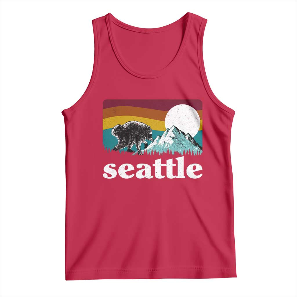 Seattle WA Mountains Jimothy the Raccoon Graphic Tank Top Retro Vintage Sunset Viral Trash Panda Feral Legend