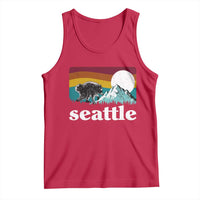 Seattle WA Mountains Jimothy the Raccoon Graphic Tank Top Retro Vintage Sunset Viral Trash Panda Feral Legend