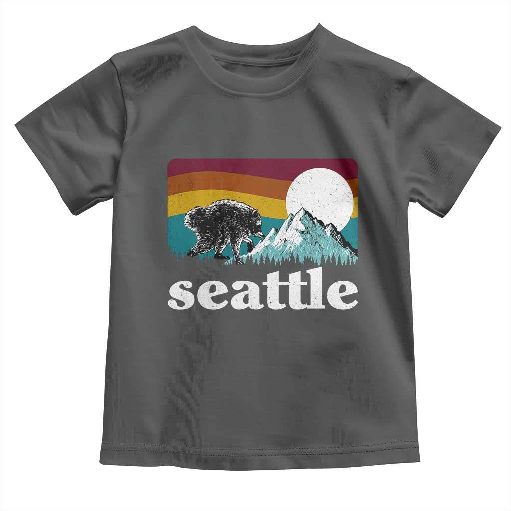Seattle WA Mountains Jimothy the Raccoon Graphic Toddler T Shirt Retro Vintage Sunset Viral Trash Panda Feral Legend