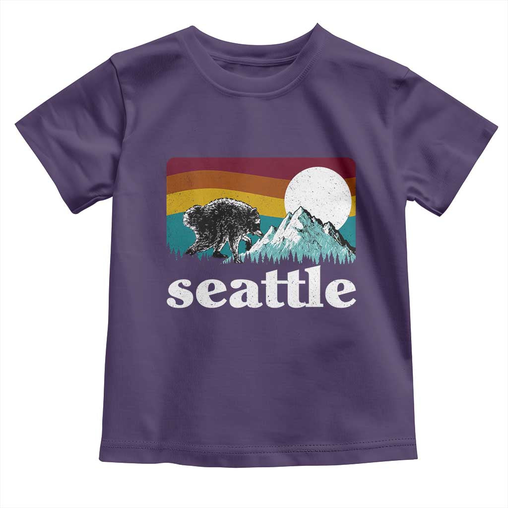 Seattle WA Mountains Jimothy the Raccoon Graphic Toddler T Shirt Retro Vintage Sunset Viral Trash Panda Feral Legend
