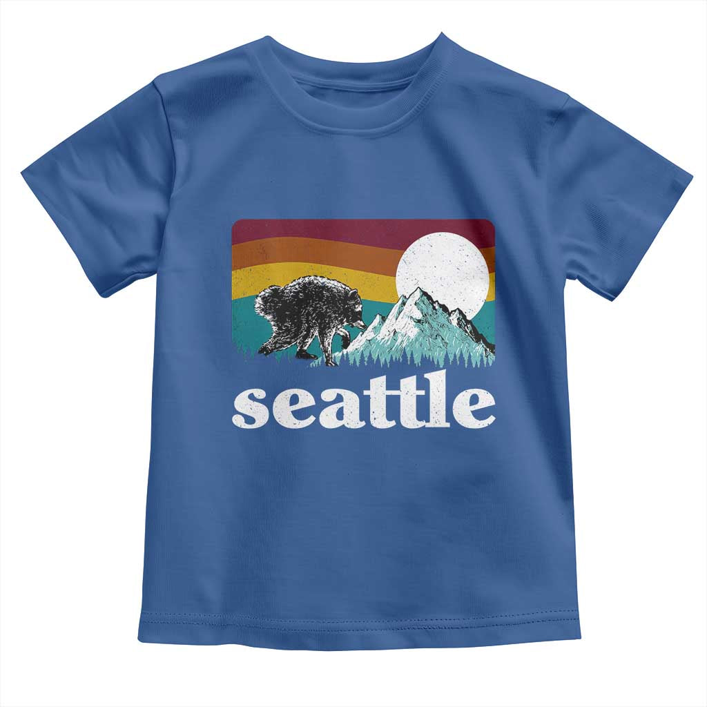 Seattle WA Mountains Jimothy the Raccoon Graphic Toddler T Shirt Retro Vintage Sunset Viral Trash Panda Feral Legend