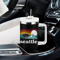 Seattle WA Mountains Jimothy the Raccoon Graphic Tumbler With Handle Retro Vintage Sunset Viral Trash Panda Feral Legend
