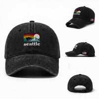 Seattle WA Mountains Jimothy the Raccoon Graphic Washed Cotton Baseball Cap Retro Vintage Sunset Viral Trash Panda Feral Legend