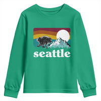 Seattle WA Mountains Jimothy the Raccoon Graphic Youth Sweatshirt Retro Vintage Sunset Viral Trash Panda Feral Legend